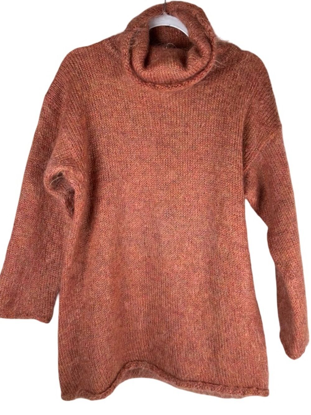 Vintage Tweeds Rust Orange Mohair Wool Fall Turtleneck Tunic Sweater Size Medium